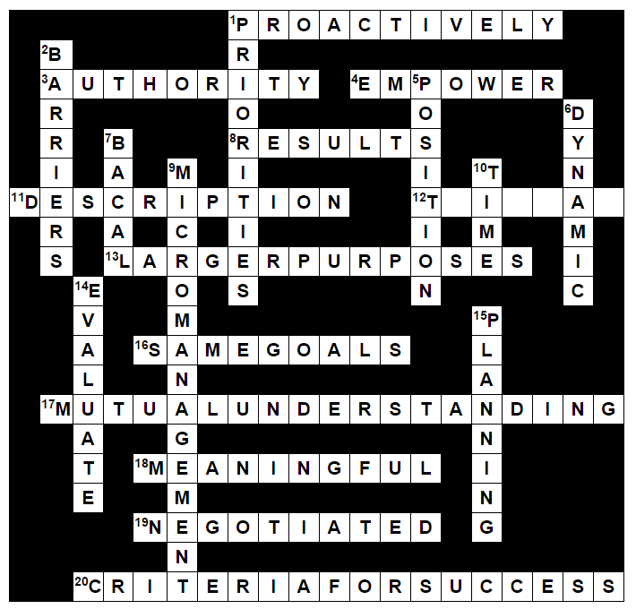 Crossword Solution Performance Planning Setting Goals